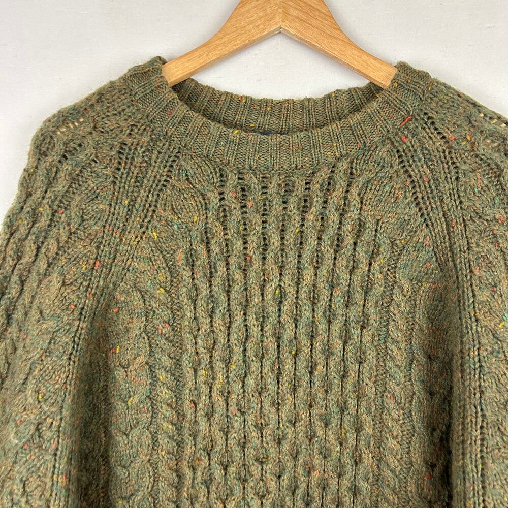 Lands' End Vintage Wool Fisherman Sweater Green Made in England Men's Size XL - Picture 2 of 7